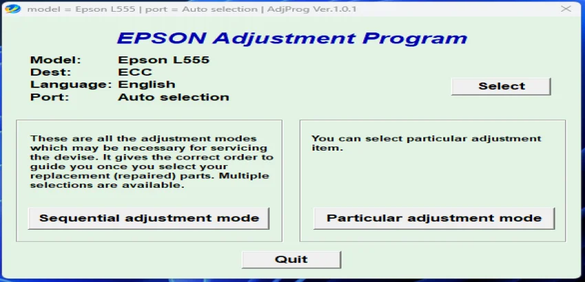 Epson L555 Adjustment Program ( Resetter )